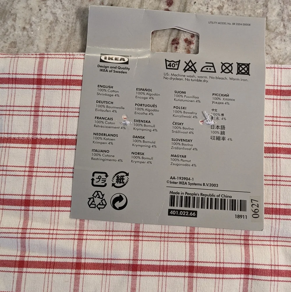 IKEA 100% Cotton Euro Pillow Sham Alvine RuTA Crisp Red & White Farmhouse Plaid